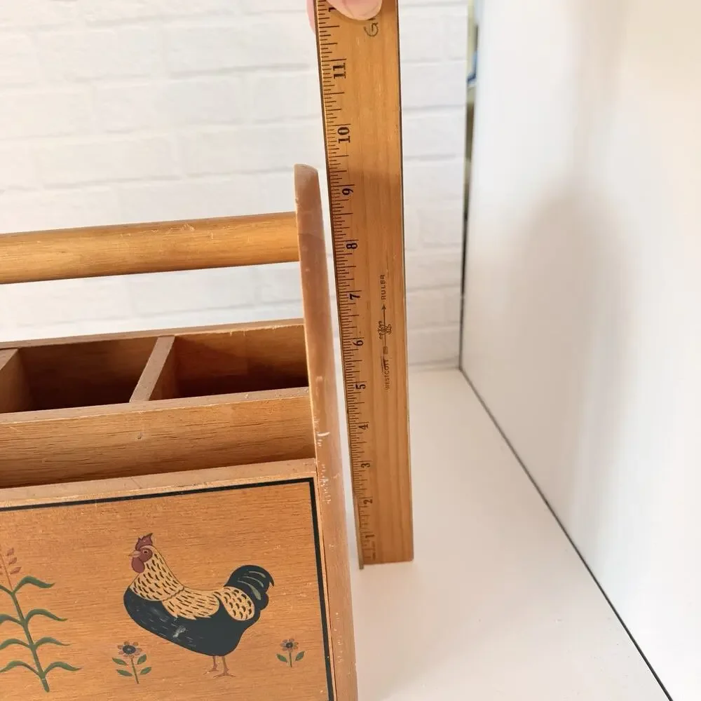 Vtg Kamenstein Wood Holder Silverware Utensil Caddy Chicken Rooster Cottage Core